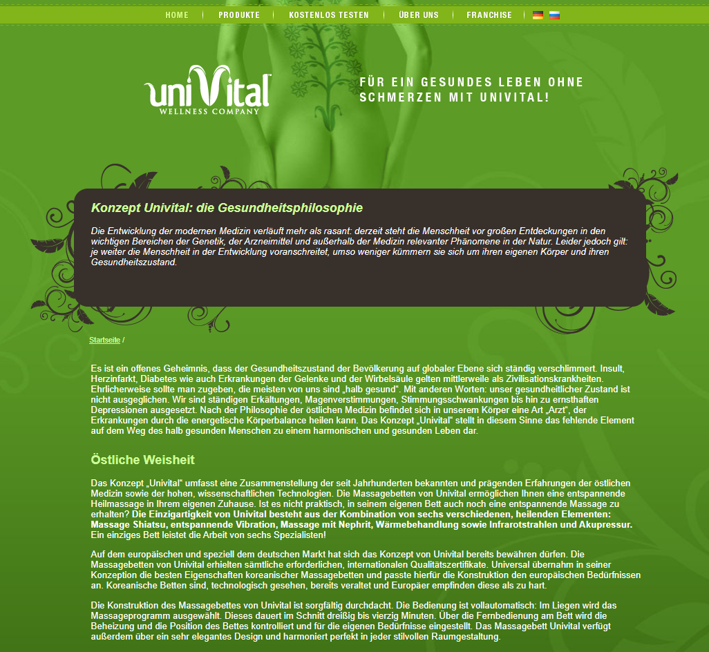 UniVital – Homepage in zwei Sprachen